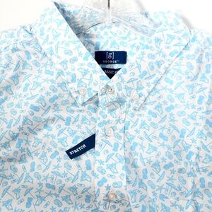 George Mens 2XL (50-52) Short Sleeve Shirt Stretch Poplin Beach Vivid White Blue